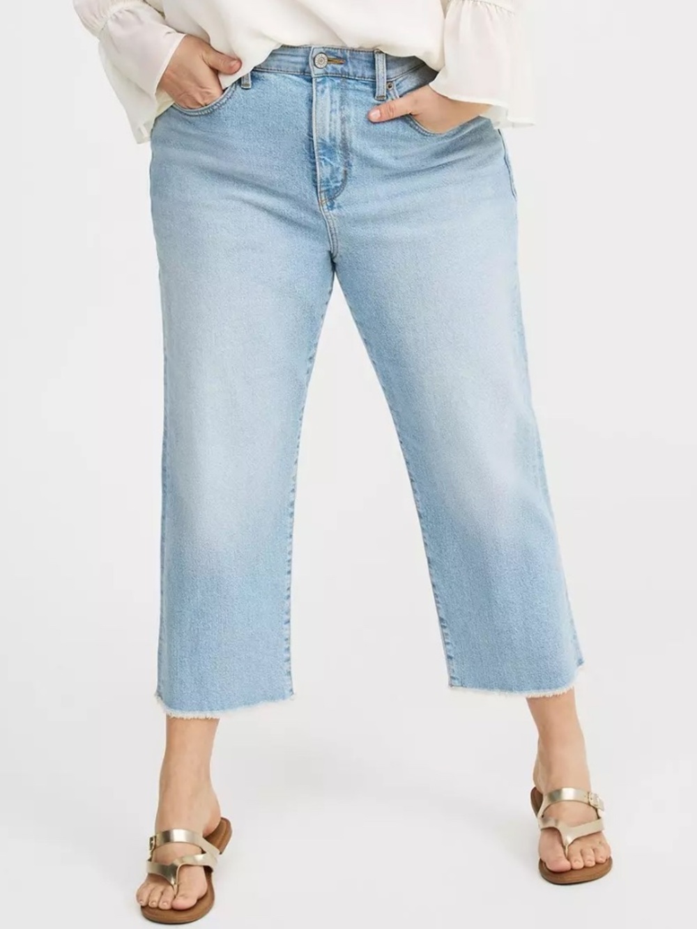 Torrid Ankle Crop High-Rise Straight Jeans Light Blue French 75 Wash Size 16R